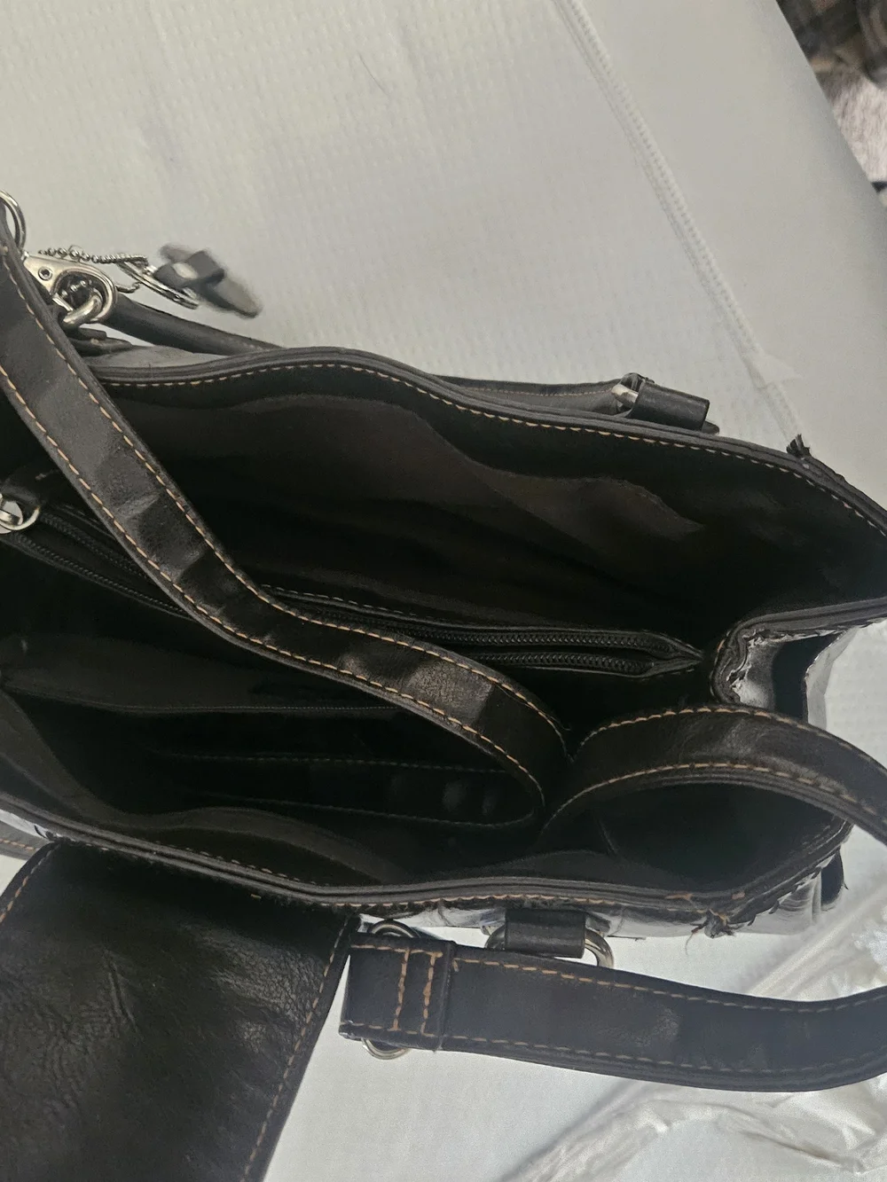 Black Croc-Embossed Leather Top-Handle Bag